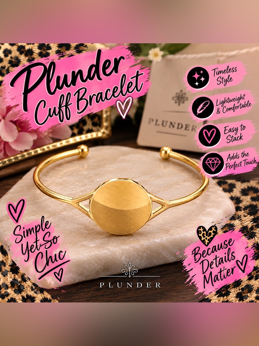✨ NEW ✨ Plunder Gold Open Cuff Bracelet with Round Disc Accent ✨